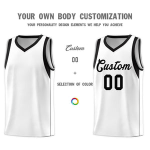 Custom White Black Sleeve Color Blocking Classic Sports Uniform Basketball Jersey