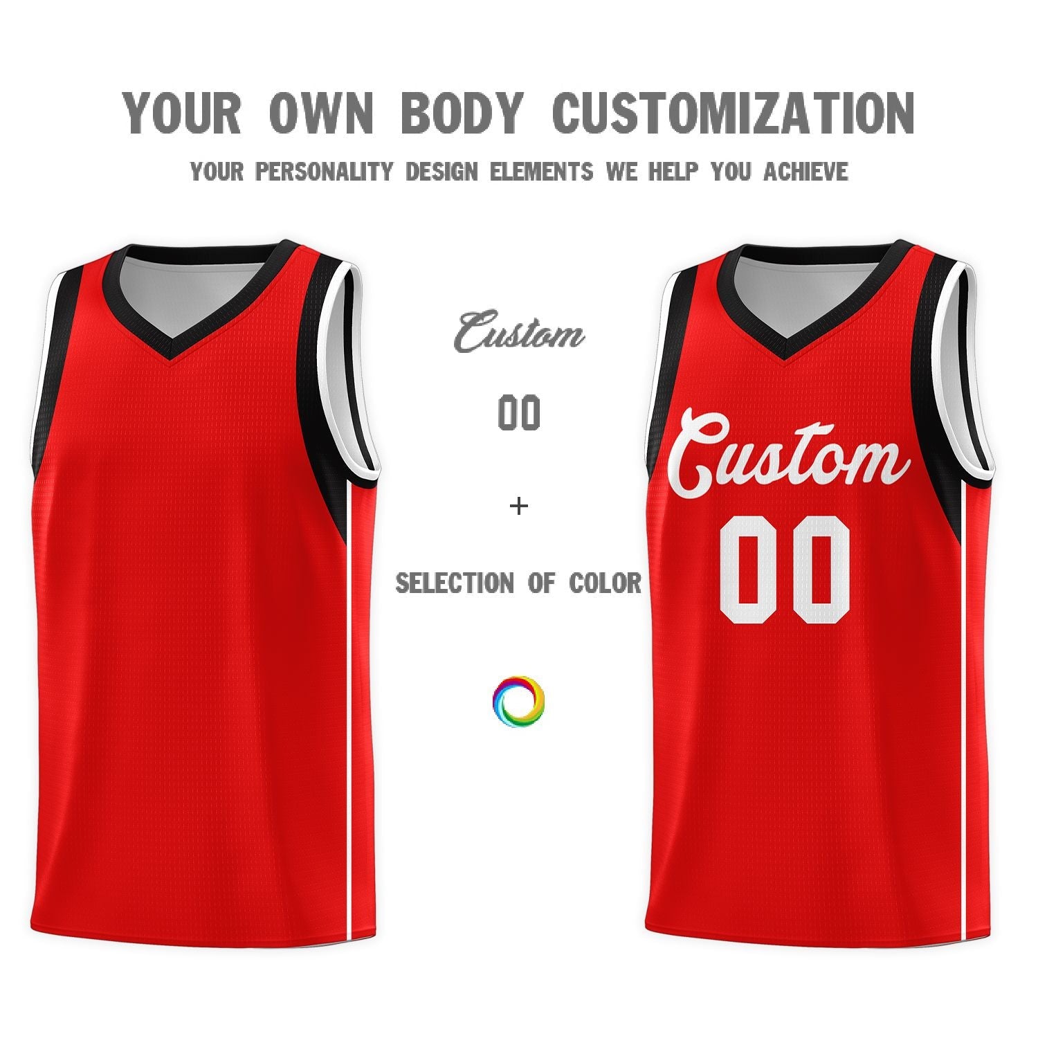 Custom Red White Sleeve Color Blocking Classic Sports Uniform Basketball Jersey