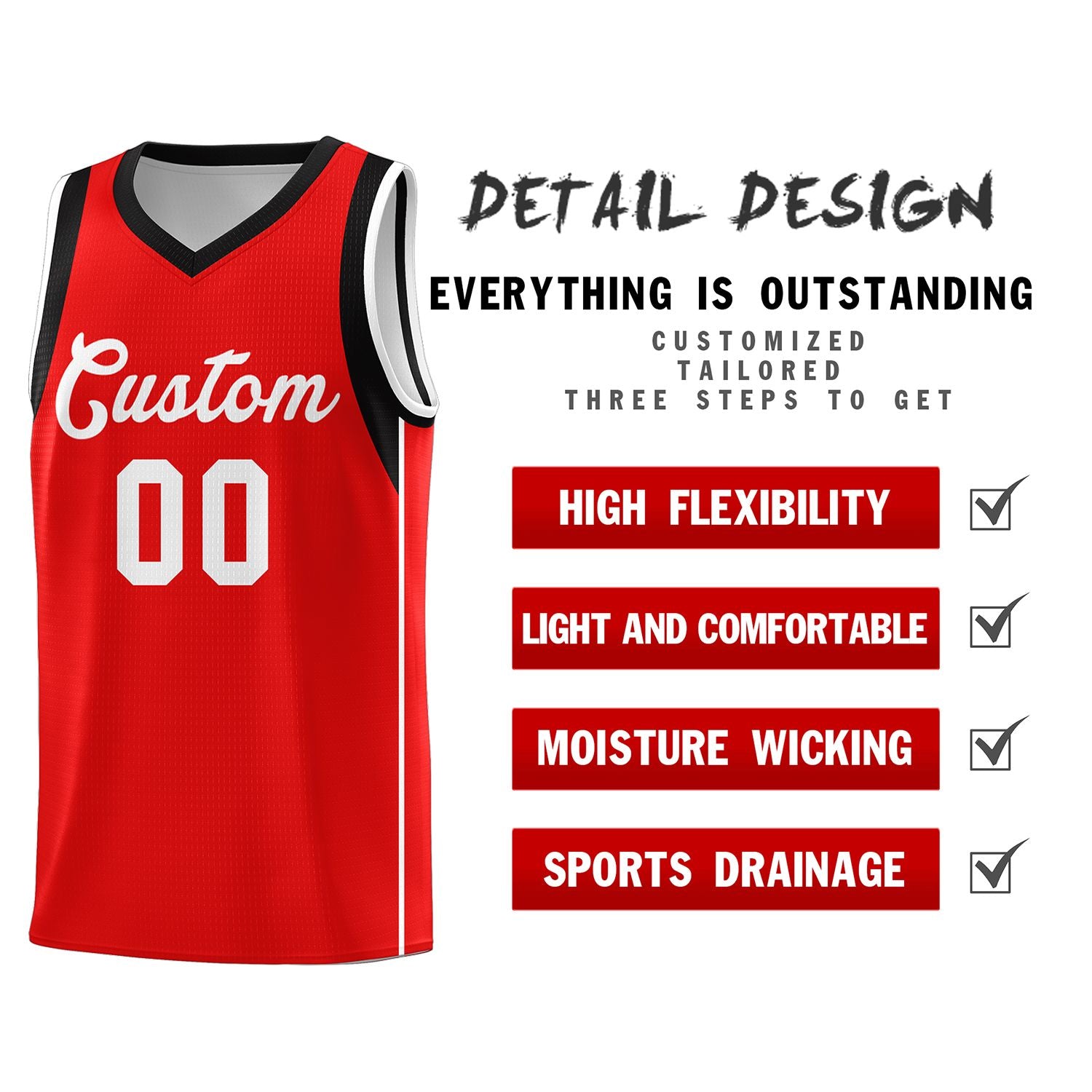 Custom Red White Sleeve Color Blocking Classic Sports Uniform Basketball Jersey