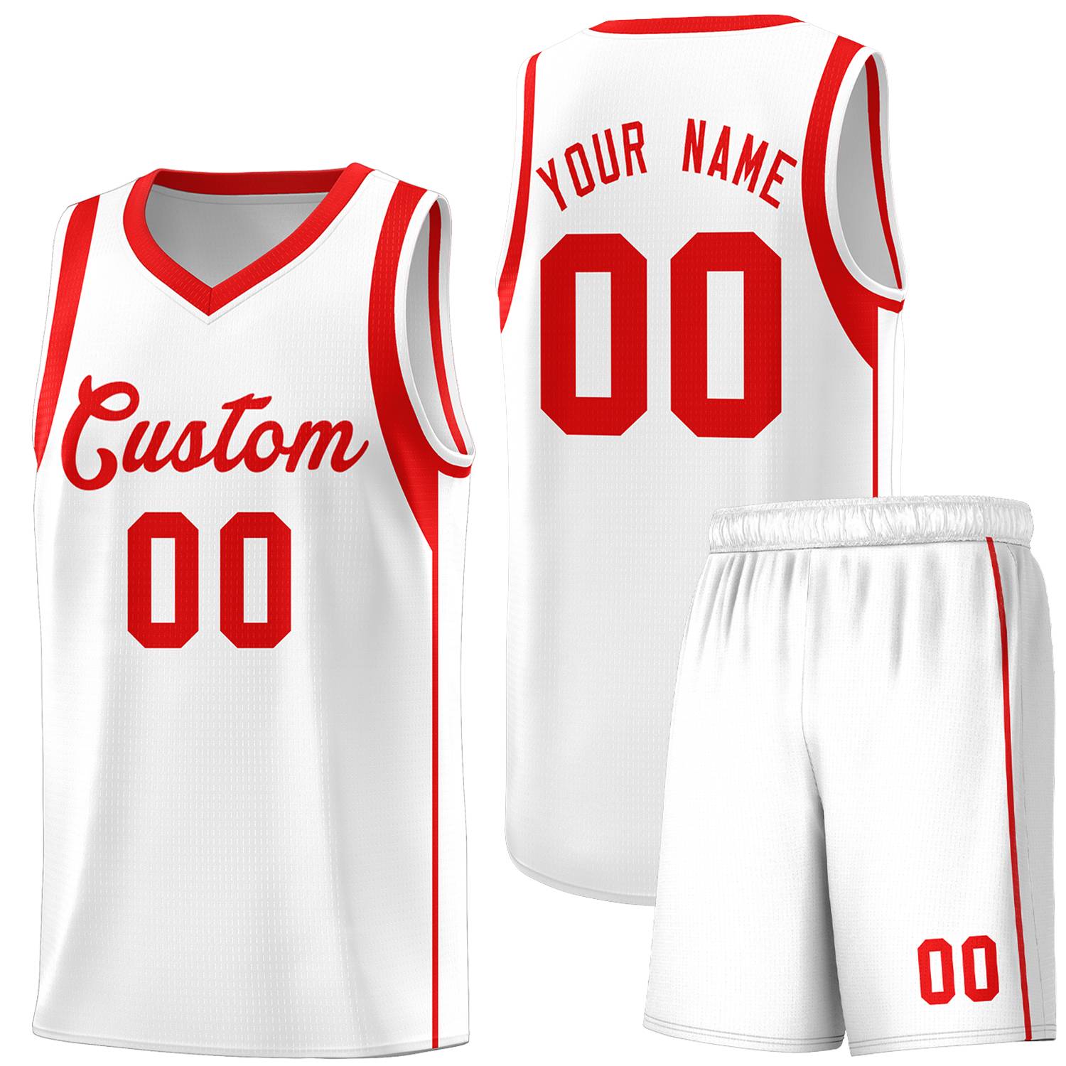 Custom White Red Sleeve Color Blocking Classic Sports Uniform Basketball Jersey