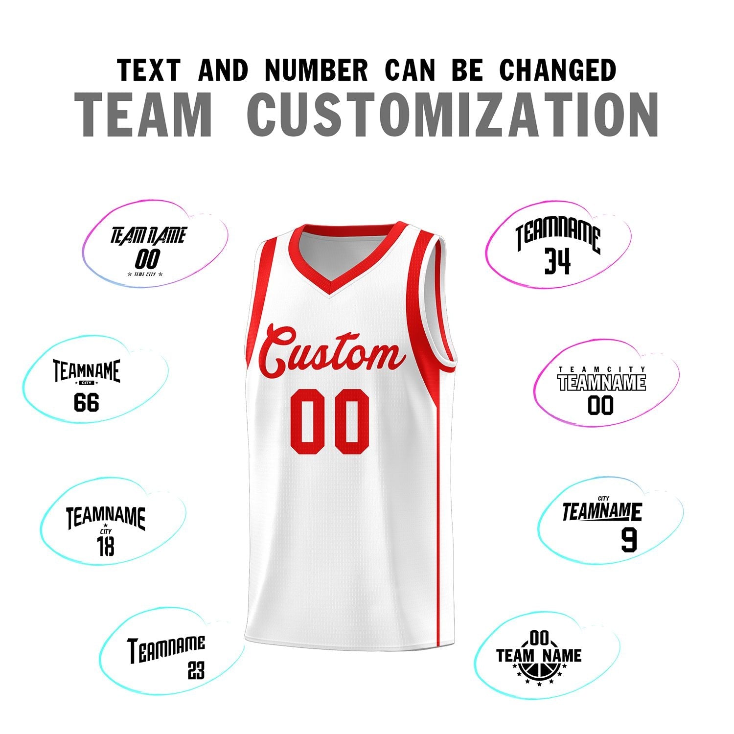 Custom White Red Sleeve Color Blocking Classic Sports Uniform Basketball Jersey