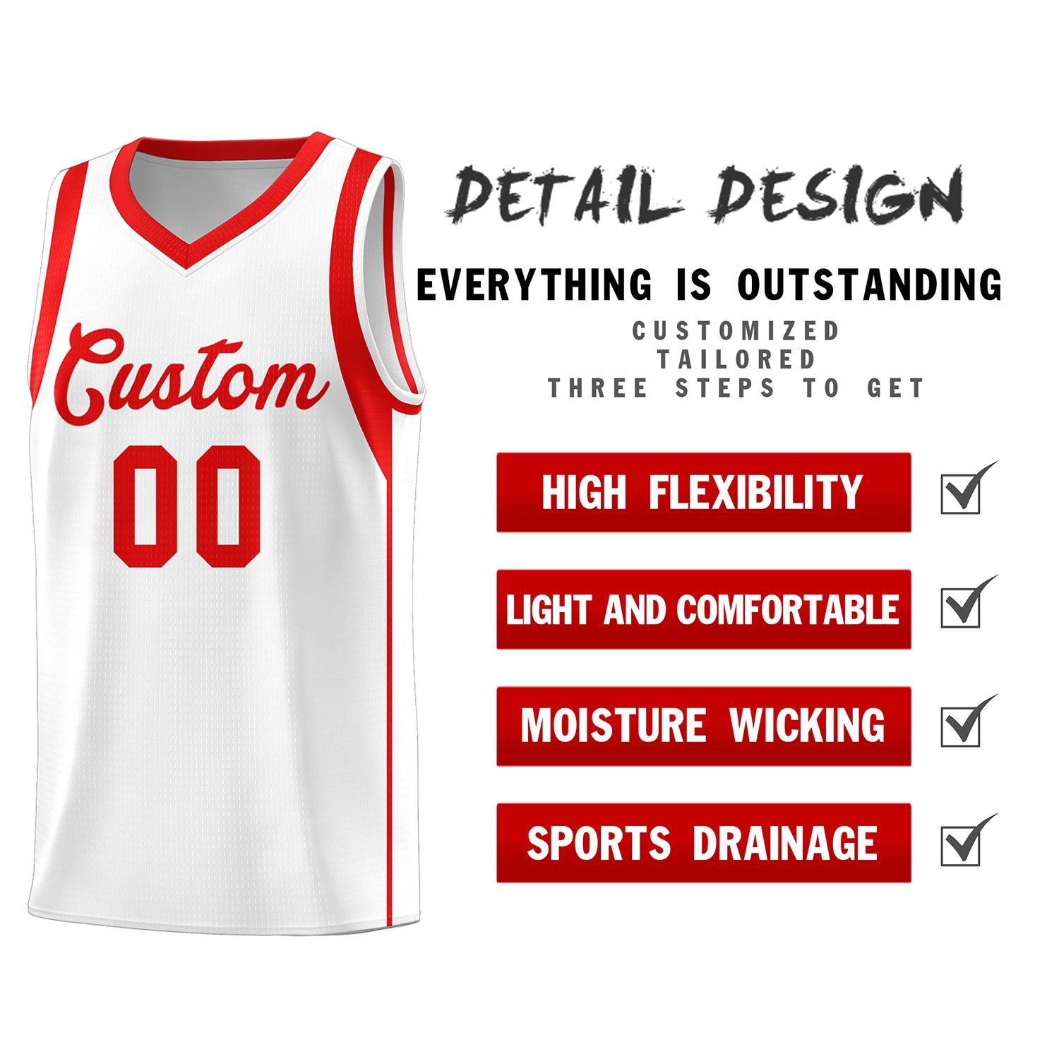 Custom White Red Sleeve Color Blocking Classic Sports Uniform Basketball Jersey