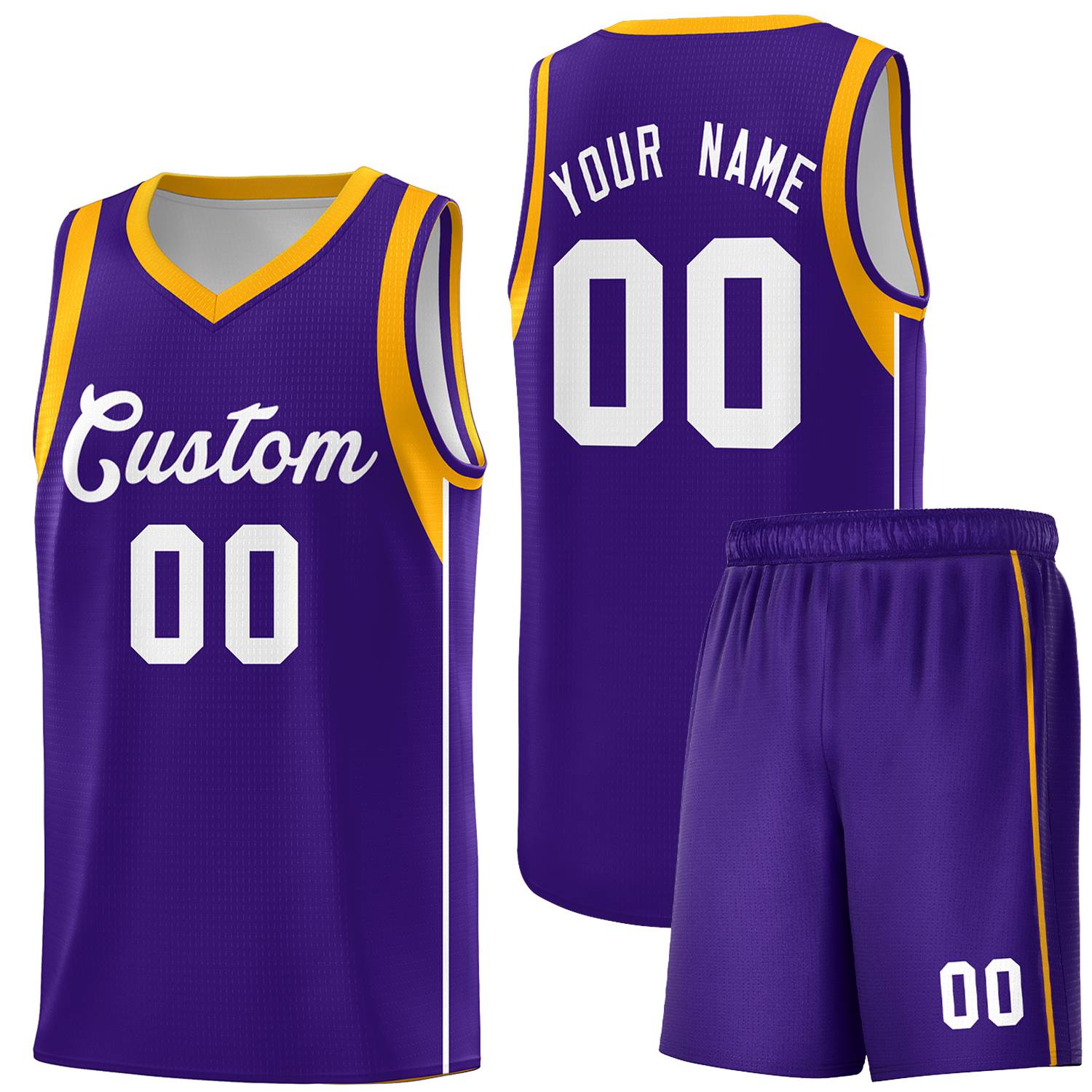 Custom Purple White-Gold Sleeve Color Blocking Classic Sports Uniform Basketball Jersey