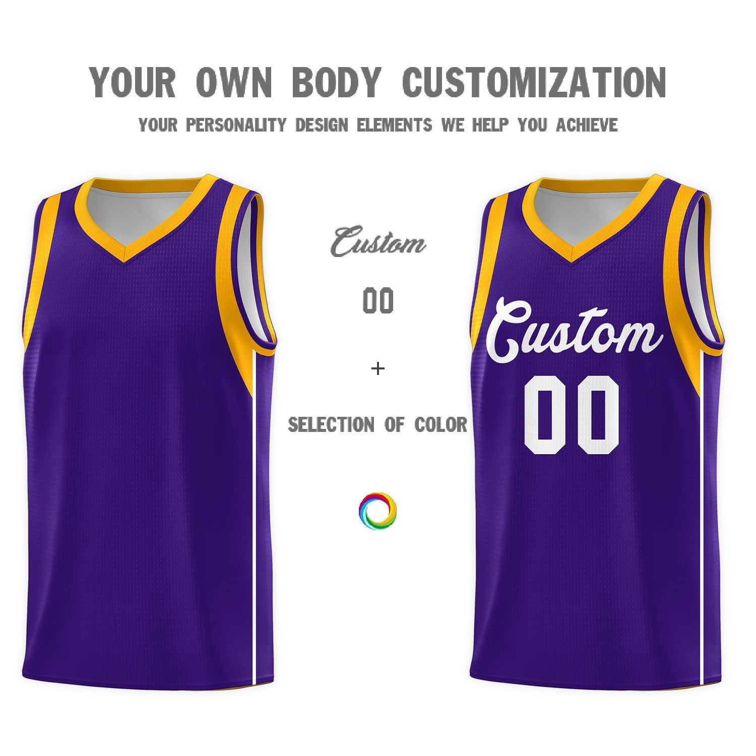 Custom Purple White-Gold Sleeve Color Blocking Classic Sports Uniform Basketball Jersey