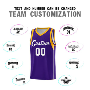 Custom Purple White-Gold Sleeve Color Blocking Classic Sports Uniform Basketball Jersey