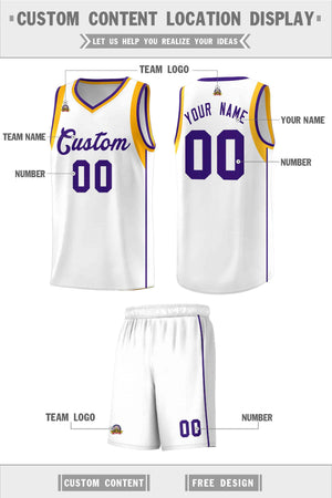 Custom White Purple-Aqua Sleeve Color Blocking Classic Sports Uniform Basketball Jersey