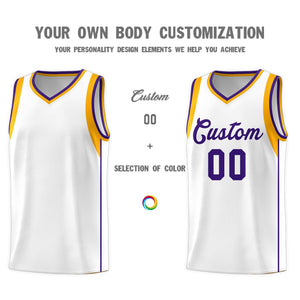 Custom White Purple-Aqua Sleeve Color Blocking Classic Sports Uniform Basketball Jersey