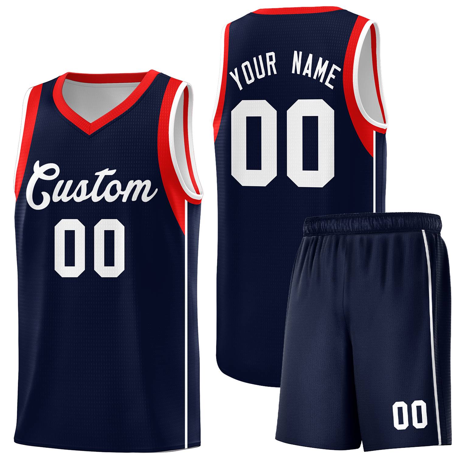 Custom Navy White-Red Sleeve Color Blocking Classic Sports Uniform Basketball Jersey