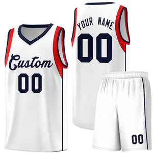 Custom White Royal Sleeve Color Blocking Classic Sports Uniform Basketball Jersey