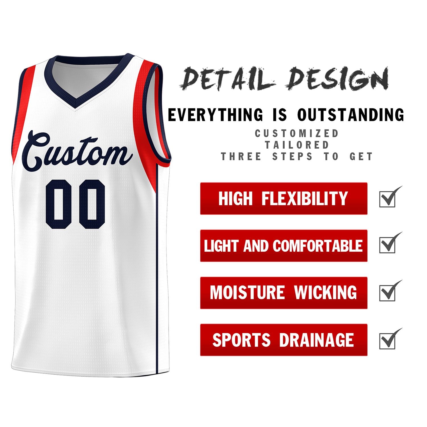 Custom White Royal Sleeve Color Blocking Classic Sports Uniform Basketball Jersey