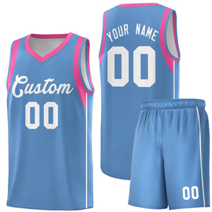 Custom Light Blue White Sleeve Colorblocking Classic Sports Uniform Basketball Jersey