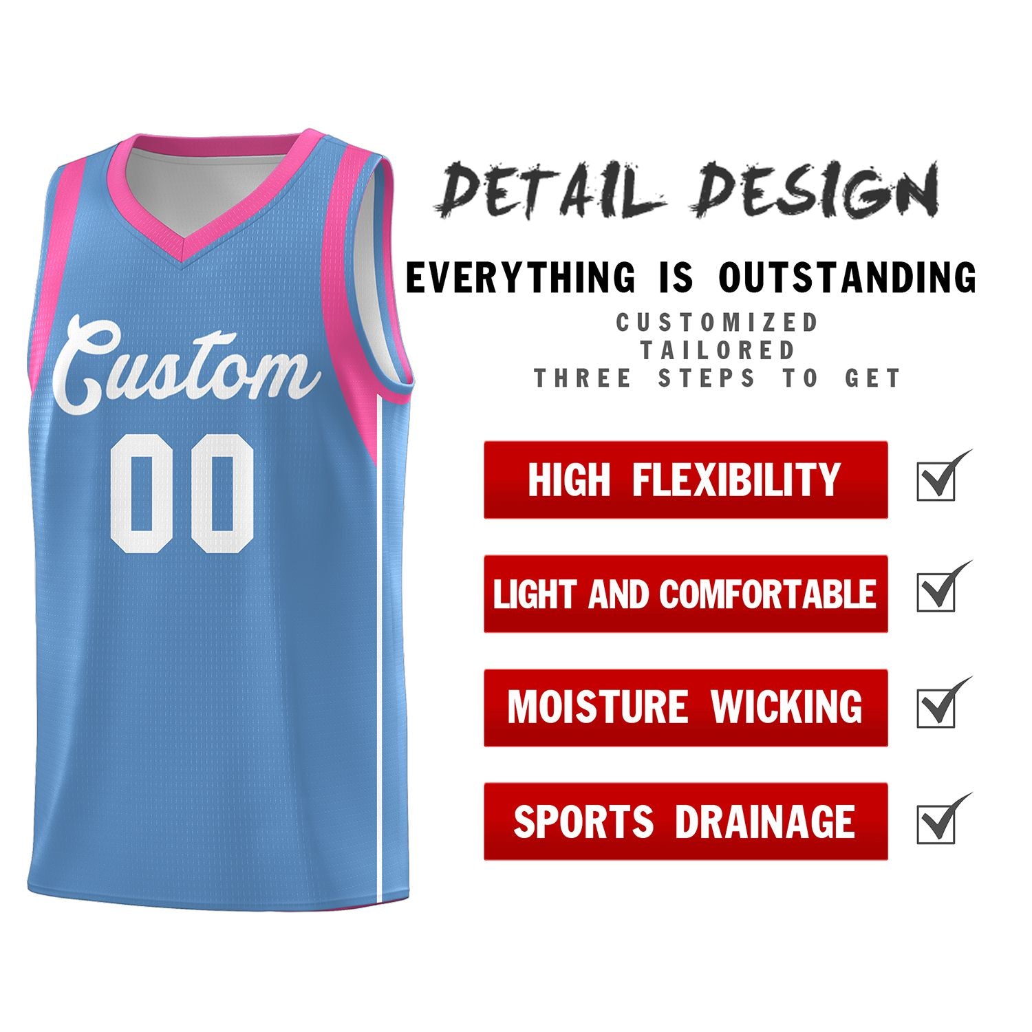 Custom Light Blue White Sleeve Color Blocking Classic Sports Uniform Basketball Jersey