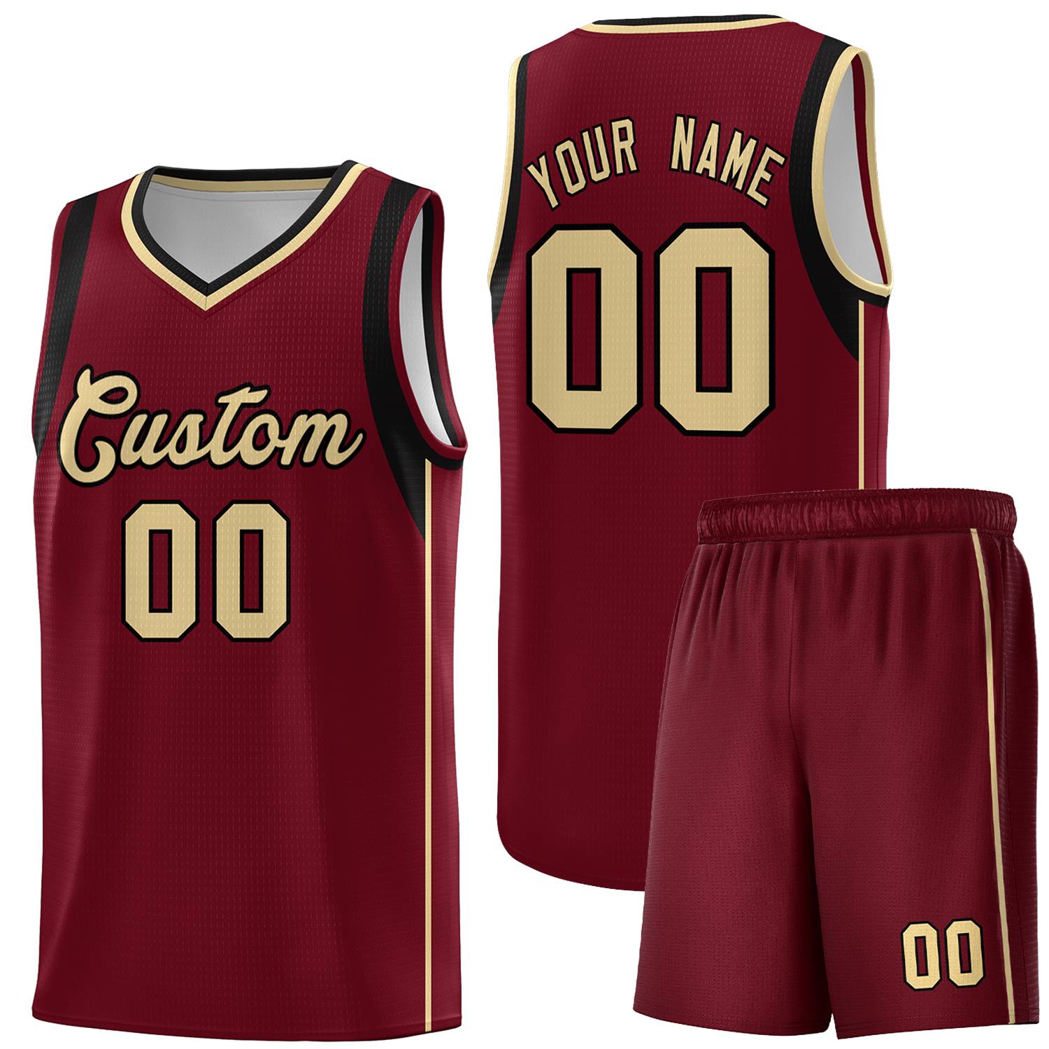 Custom Crimson Khaki Black Sleeve Color Blocking Classic Sports Uniform Basketball Jersey