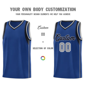 Custom Royal Navy-Gray Sleeve Color Blocking Classic Sports Uniform Basketball Jersey