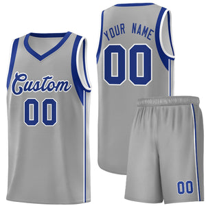 Custom Gray Royal-White Sleeve Color Blocking Classic Sports Uniform Basketball Jersey