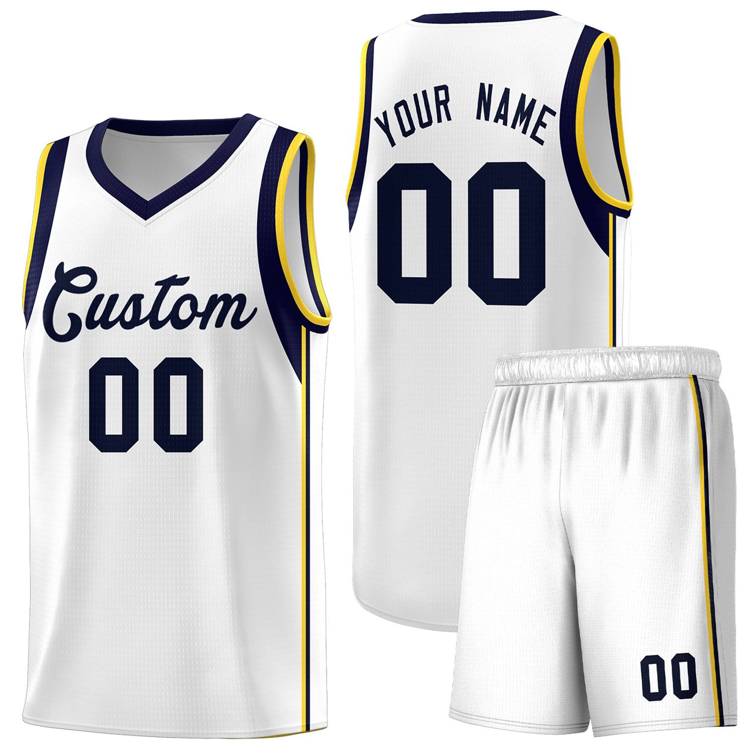 Custom White Navy Sleeve Color Blocking Classic Sports Uniform Basketball Jersey