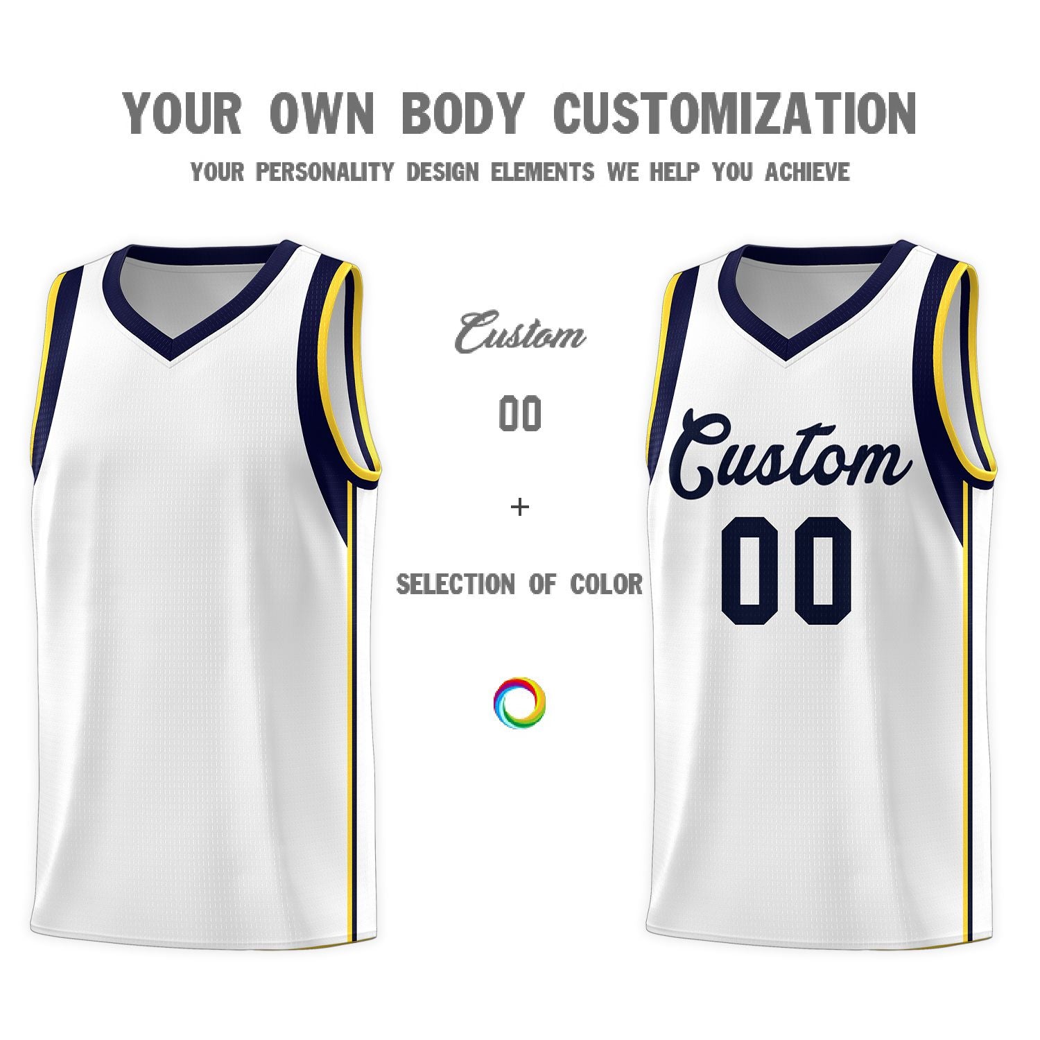 Custom White Navy Sleeve Color Blocking Classic Sports Uniform Basketball Jersey