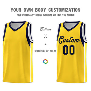 Custom Gold Navy Sleeve Color Blocking Classic Sports Uniform Basketball Jersey