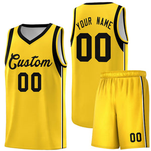 Custom Gold Black Sleeve Colorblocking Classic Sports Uniform Basketball Jersey