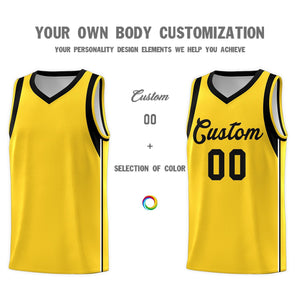 Custom Gold Black Sleeve Colorblocking Classic Sports Uniform Basketball Jersey