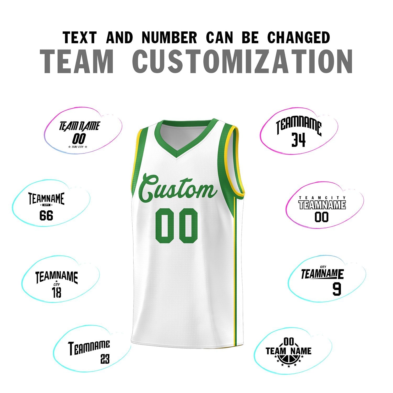 Custom White Kelly Green Sleeve Color Blocking Classic Sports Uniform Basketball Jersey