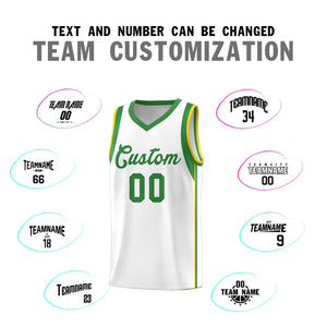 Custom White Kelly Green Sleeve Color Blocking Classic Sports Uniform Basketball Jersey