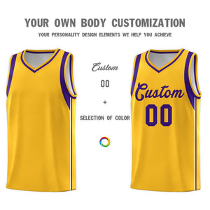 Custom Gold Purple Sleeve Color Blocking Classic Sports Uniform Basketball Jersey