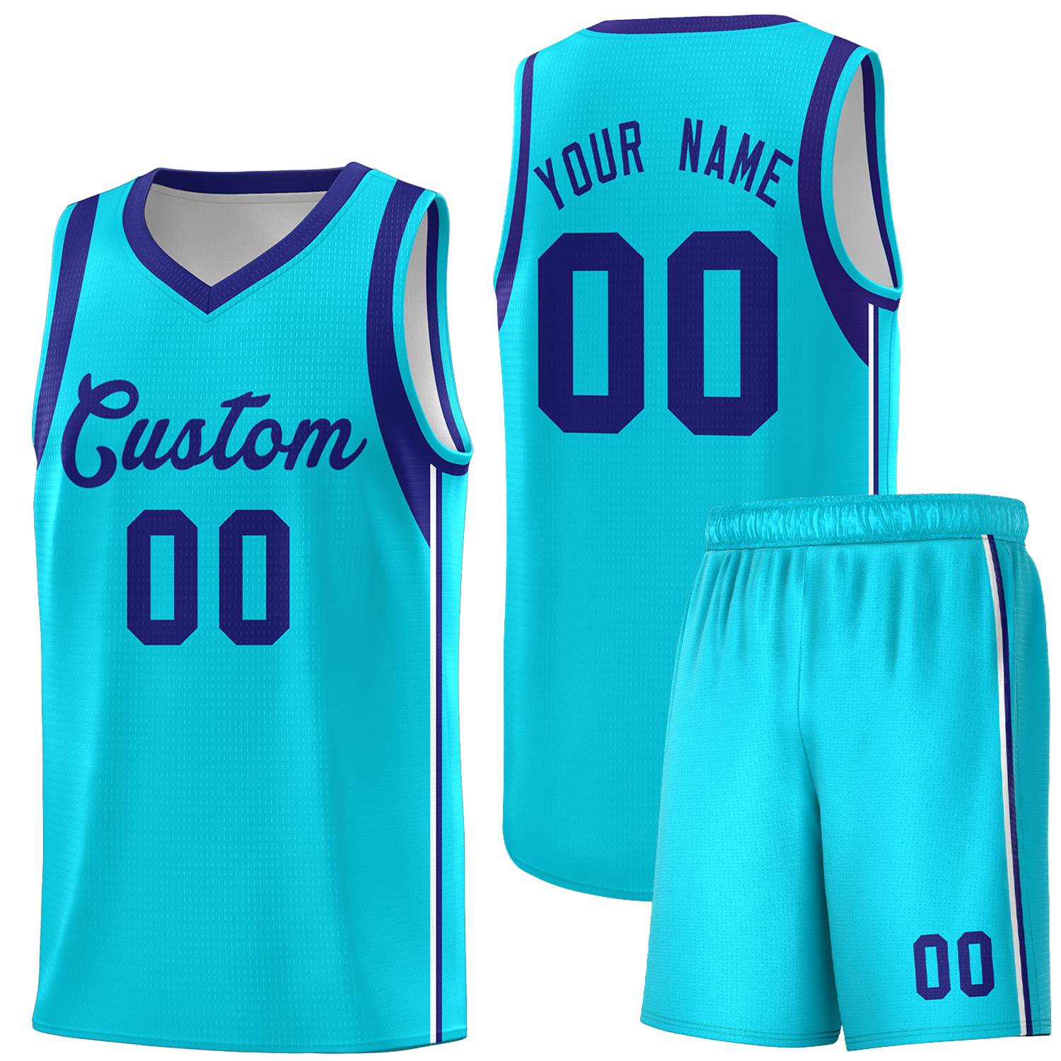 Custom Powder Blue Purple Sleeve Color Blocking Classic Sports Uniform Basketball Jersey