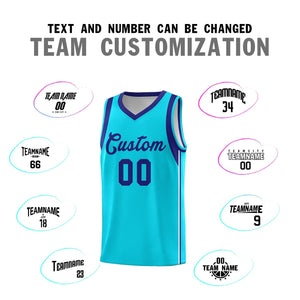 Custom Powder Blue Purple Sleeve Color Blocking Classic Sports Uniform Basketball Jersey