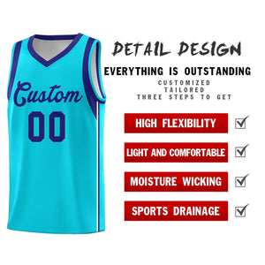 Custom Powder Blue Purple Sleeve Color Blocking Classic Sports Uniform Basketball Jersey