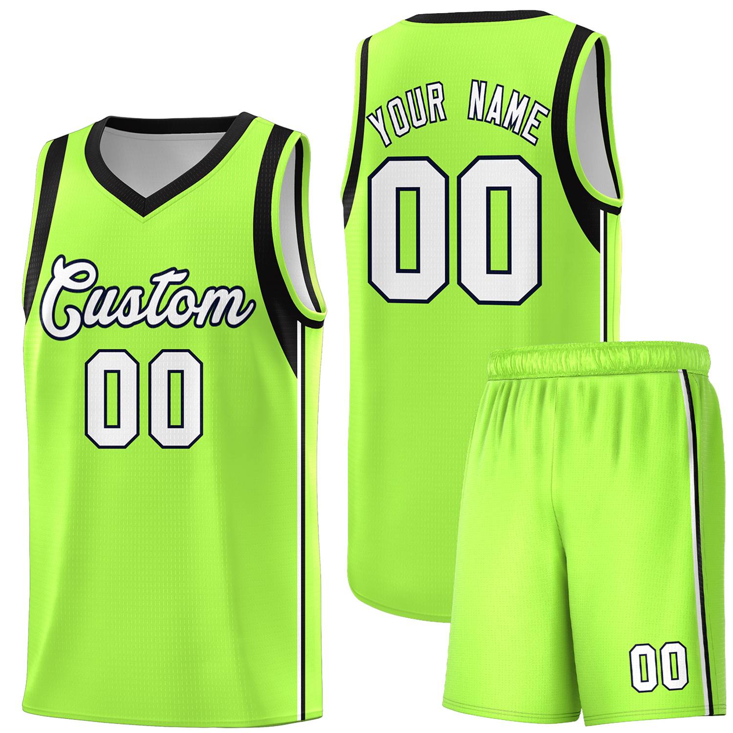 Custom Neon Green White-Black Sleeve Color Blocking Classic Sports Uniform Basketball Jersey