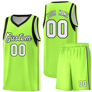 Custom Neon Green White-Black Sleeve Colorblocking Classic Sports Uniform Basketball Jersey