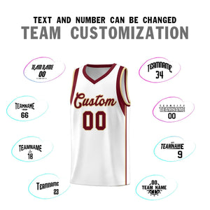 Custom White Crimson-Khaki Sleeve Color Blocking Classic Sports Uniform Basketball Jersey