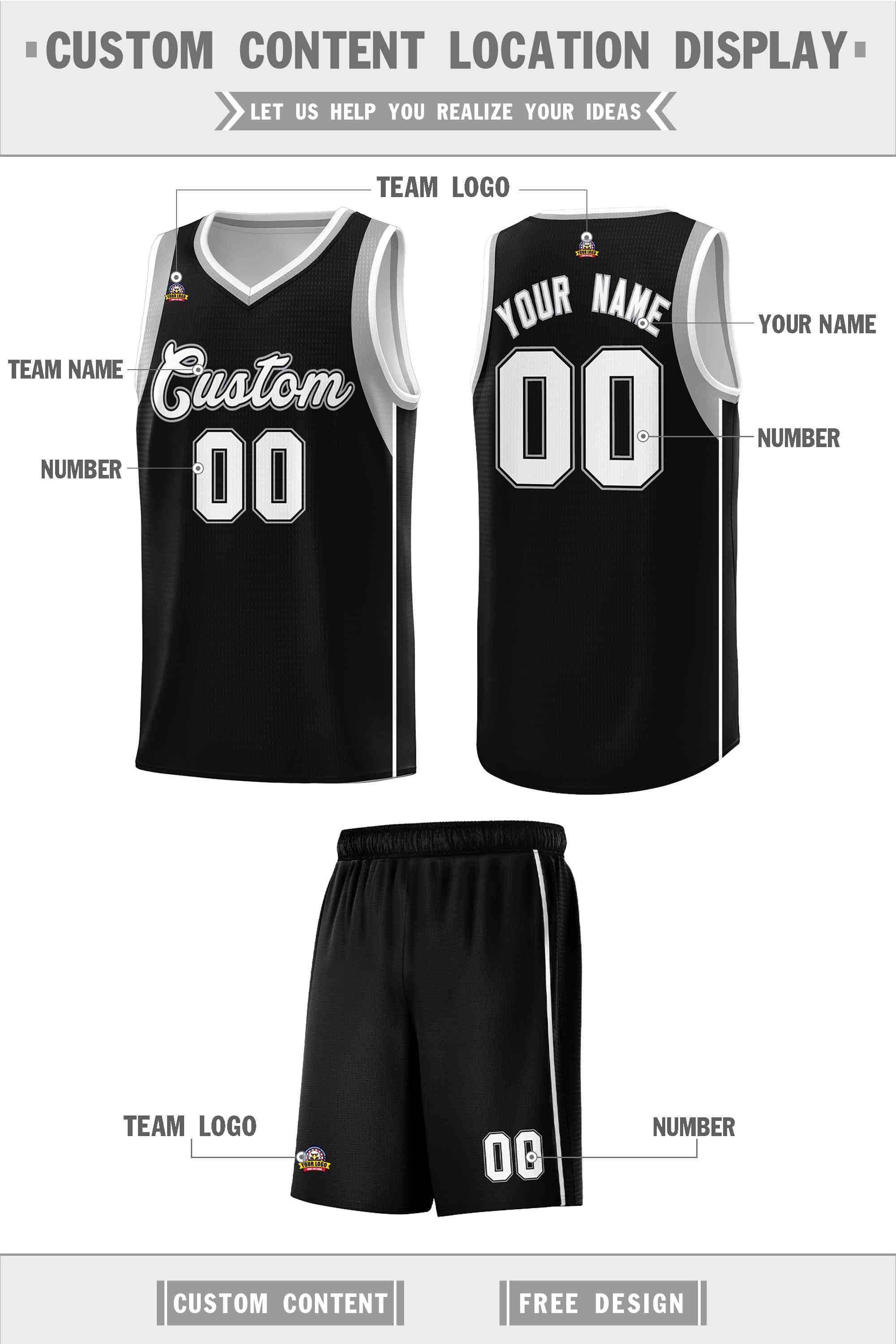 Custom Black White-Black Sleeve Color Blocking Classic Sports Uniform Basketball Jersey