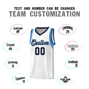 Custom White Navy-Powder Blue Sleeve Color Blocking Classic Sports Uniform Basketball Jersey