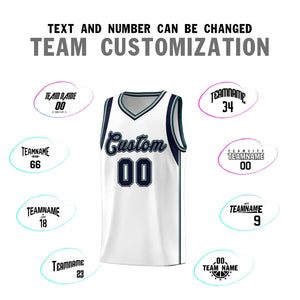 Custom White Navy-Gray Sleeve Color Blocking Classic Sports Uniform Basketball Jersey