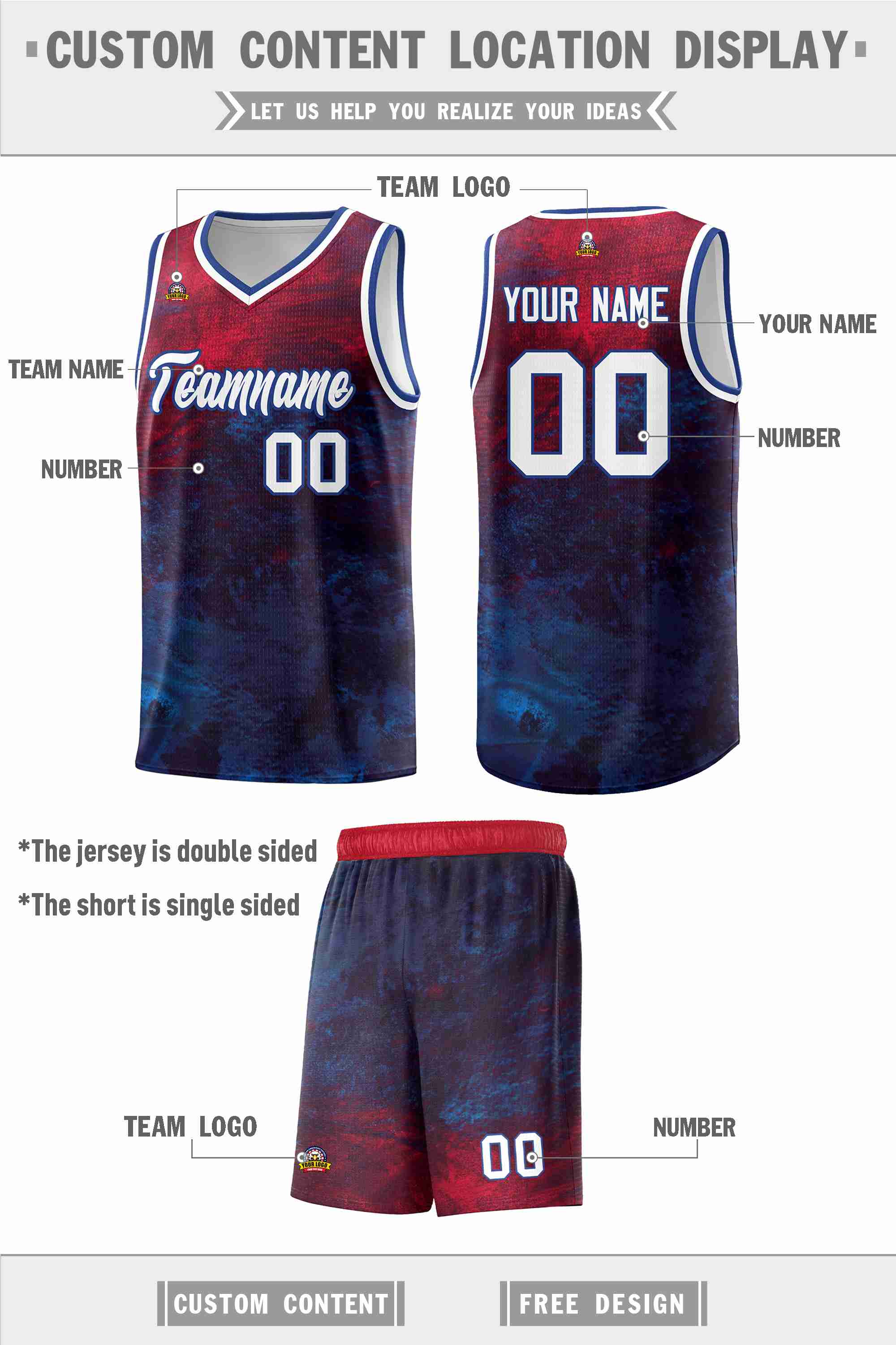 Custom Red White-Royal Pattern Tie Dye Sports Uniform Basketball Jersey