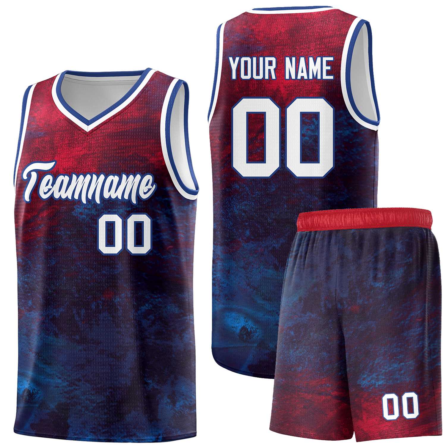 Custom Red White-Royal Pattern Tie Dye Sports Uniform Basketball Jersey