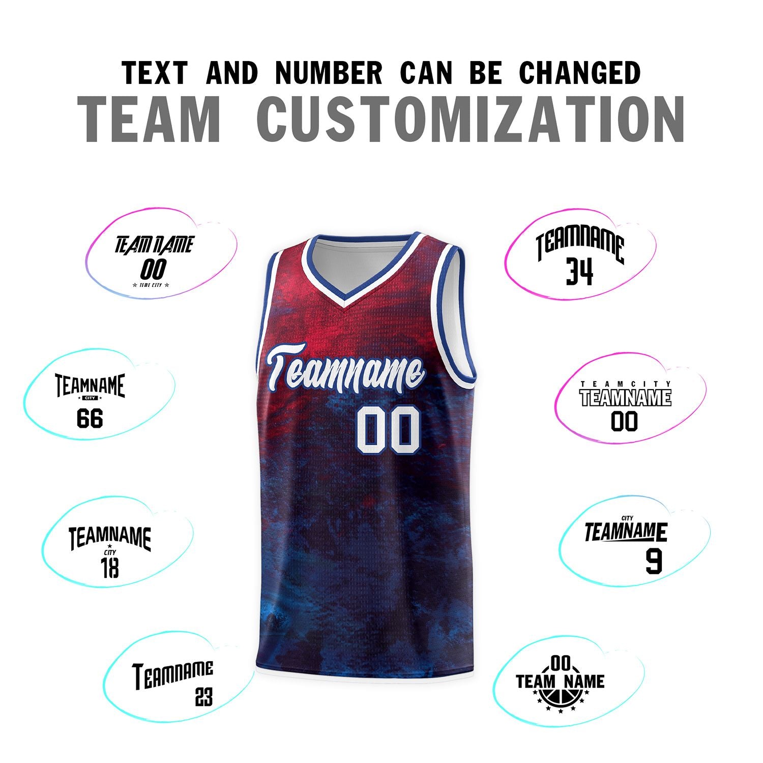 Custom Red White-Royal Pattern Tie Dye Sports Uniform Basketball Jersey