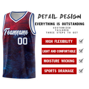 Custom Red White-Royal Pattern Tie Dye Sports Uniform Basketball Jersey