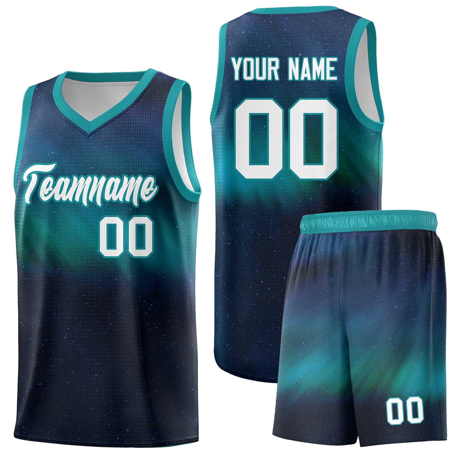 Custom Teal White Pattern Tie Dye Sports Uniform Basketball Jersey