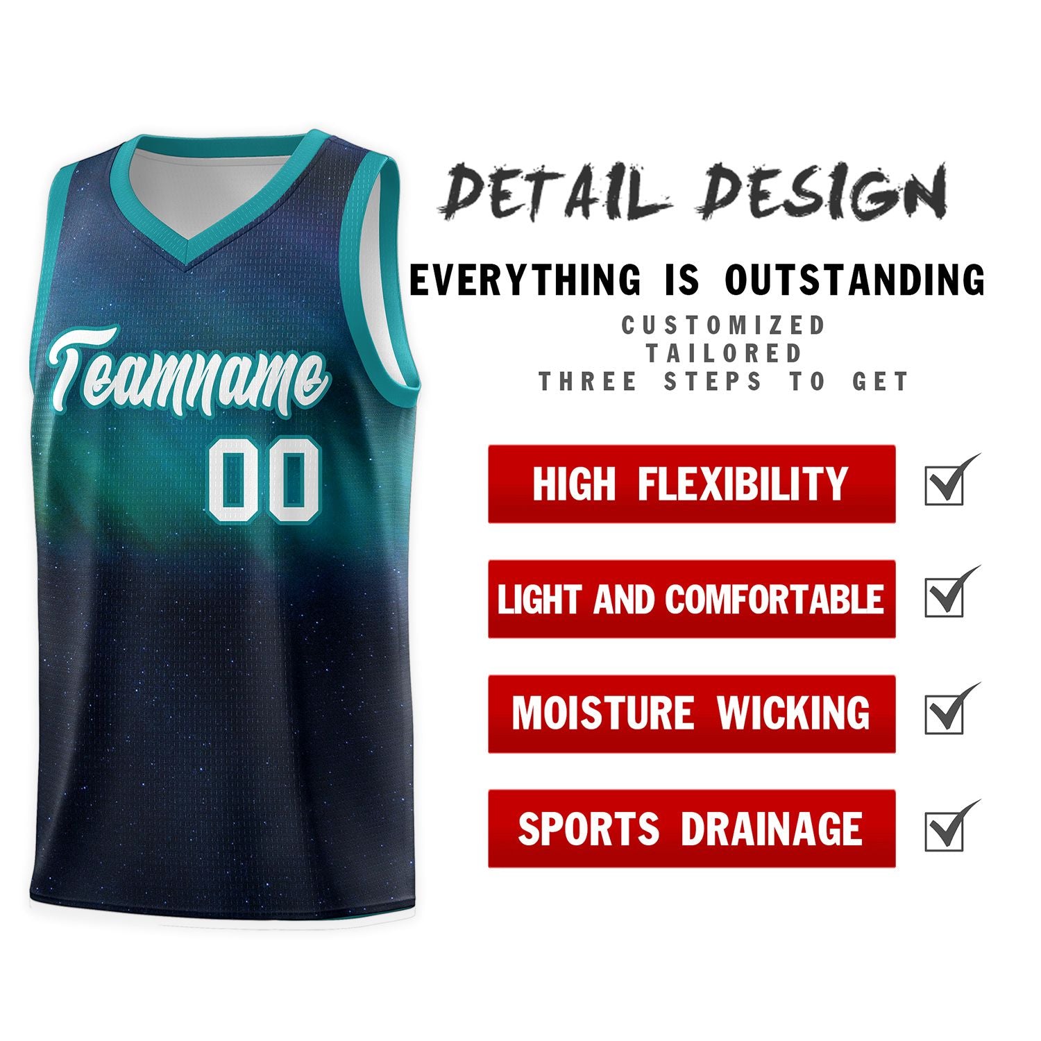 Custom Teal White Pattern Tie Dye Sports Uniform Basketball Jersey