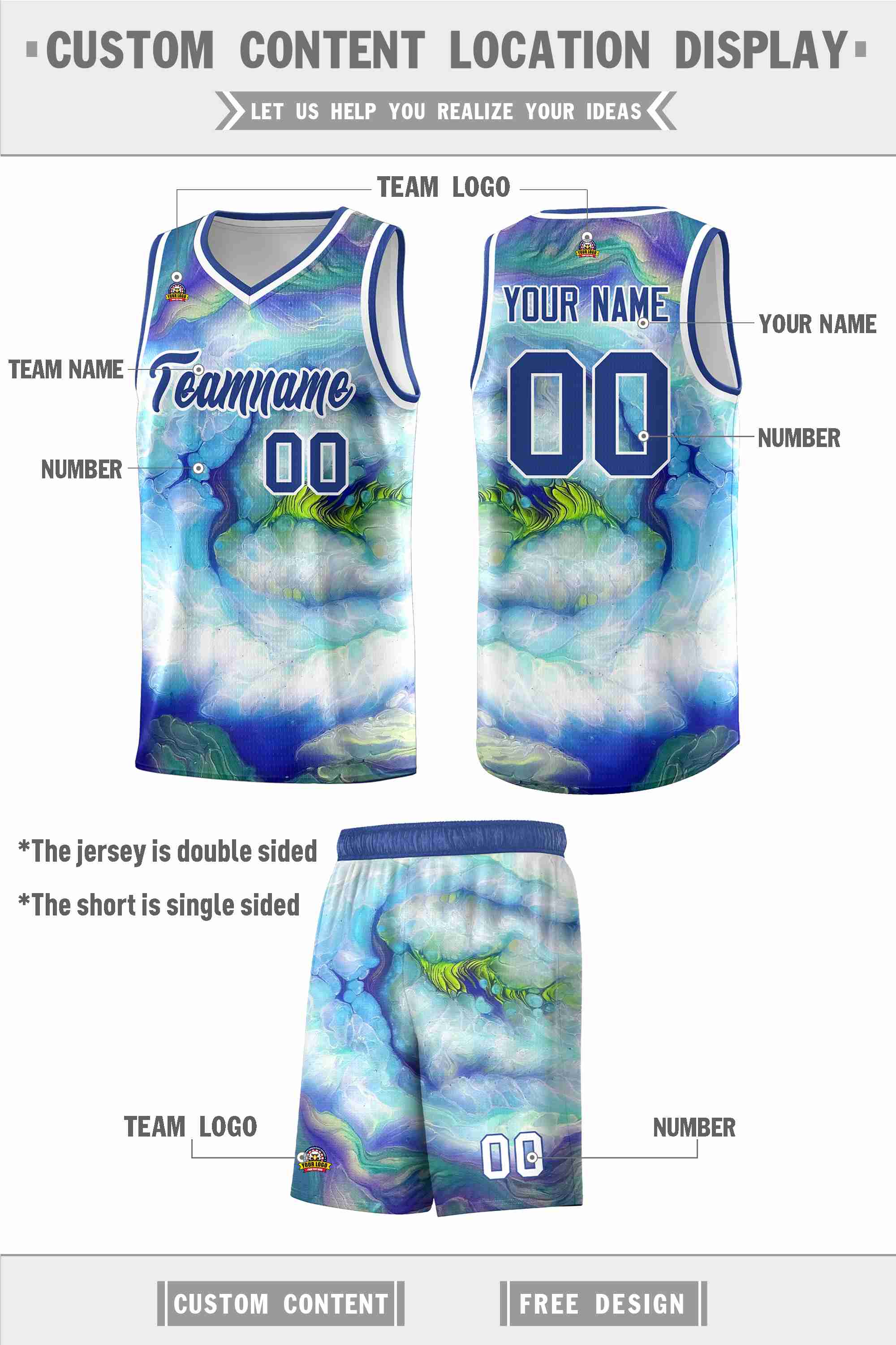 Custom Royal White Pattern Tie Dye Sports Uniform Basketball Jersey