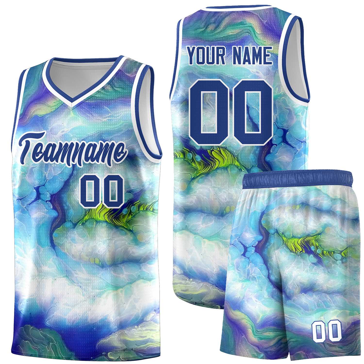 Custom Royal White Pattern Tie Dye Sports Uniform Basketball Jersey