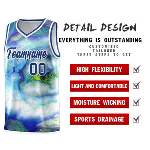 Custom Royal White Pattern Tie Dye Sports Uniform Basketball Jersey