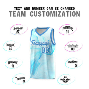 Custom Powder Blue White Pattern Tie Dye Sports Uniform Basketball Jersey