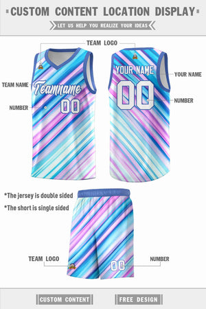 Custom Light Blue White-Purple Pattern Tie Dye Sports Uniform Basketball Jersey