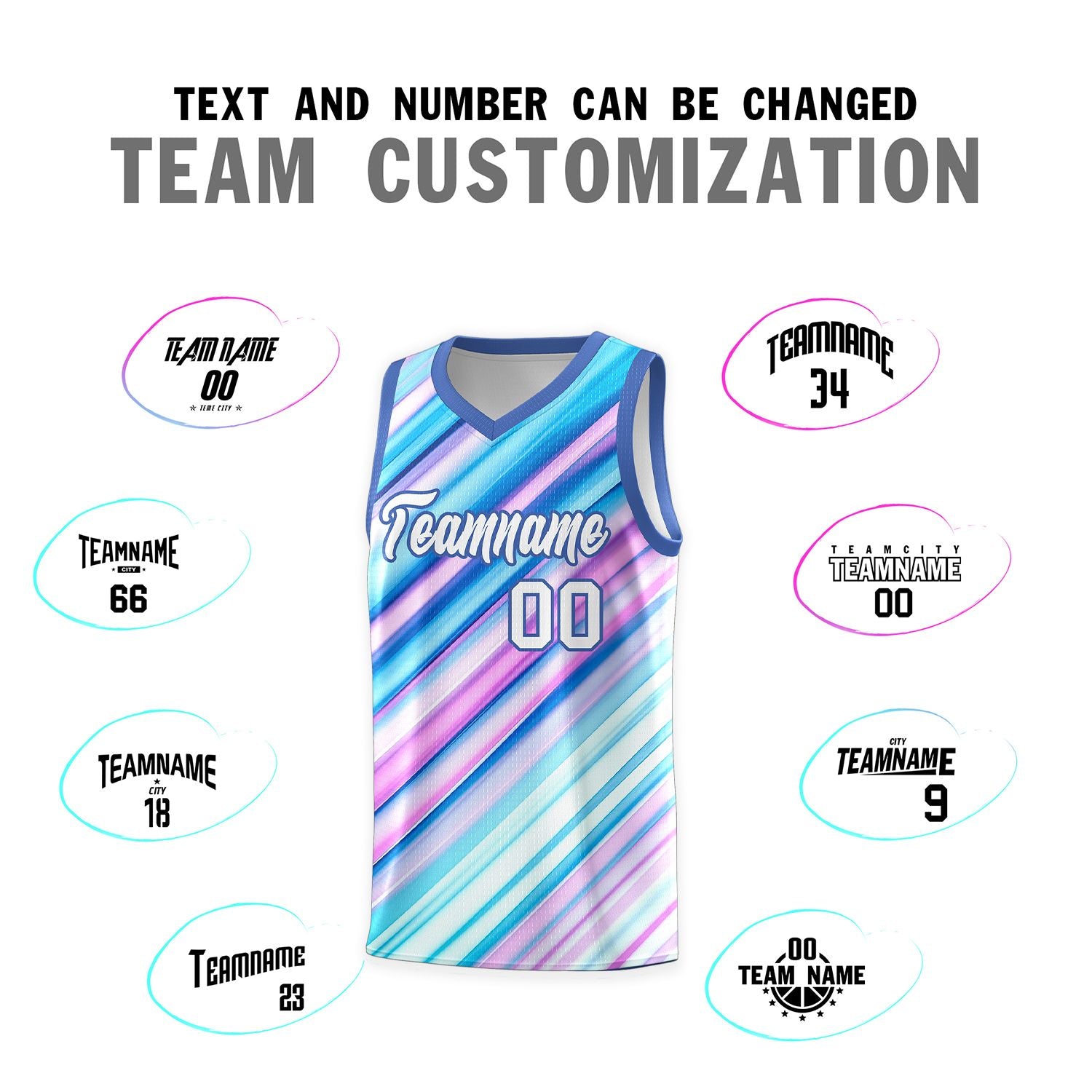 Custom Light Blue White-Purple Pattern Tie Dye Sports Uniform Basketball Jersey