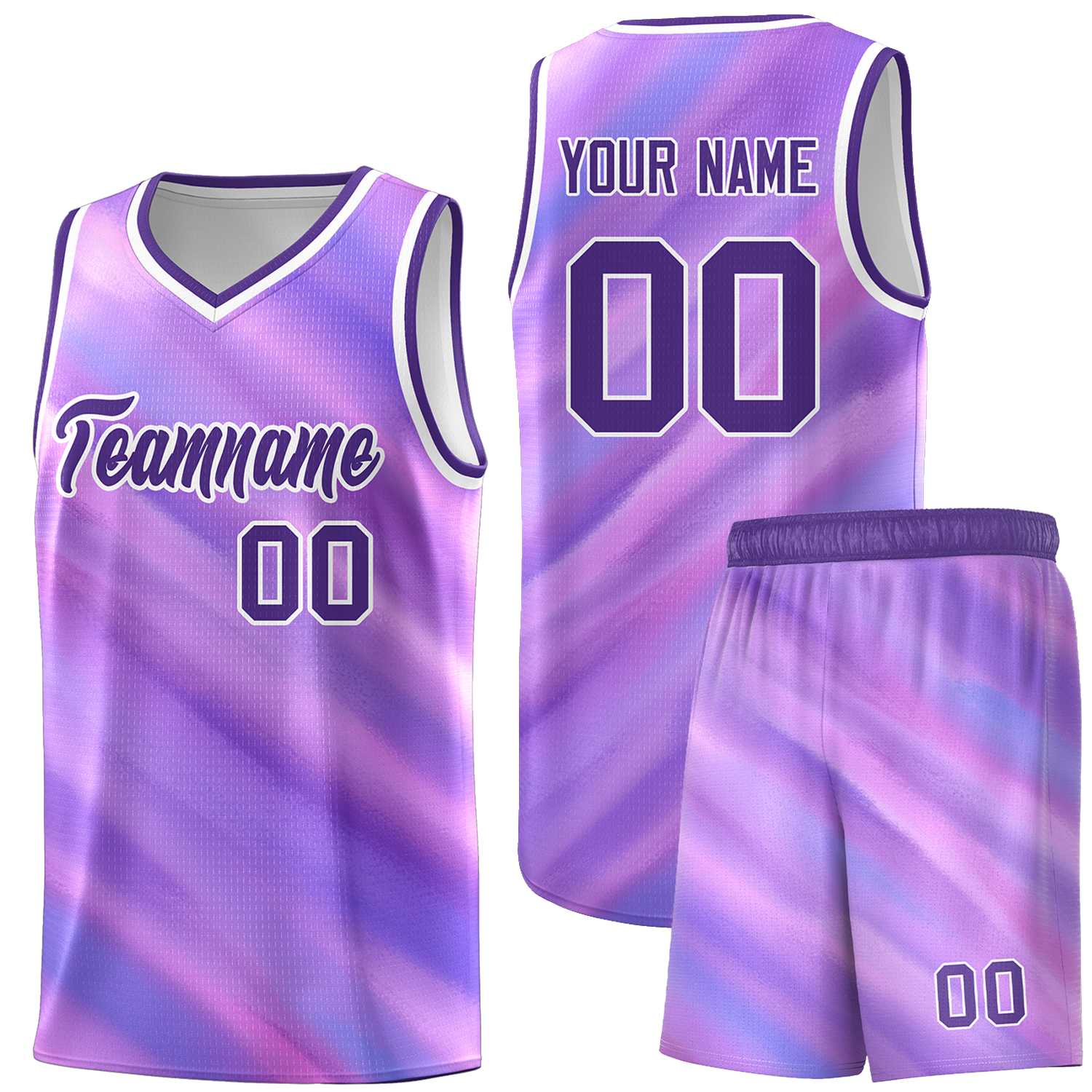 Custom Purple White Pattern Tie Dye Sports Uniform Basketball Jersey