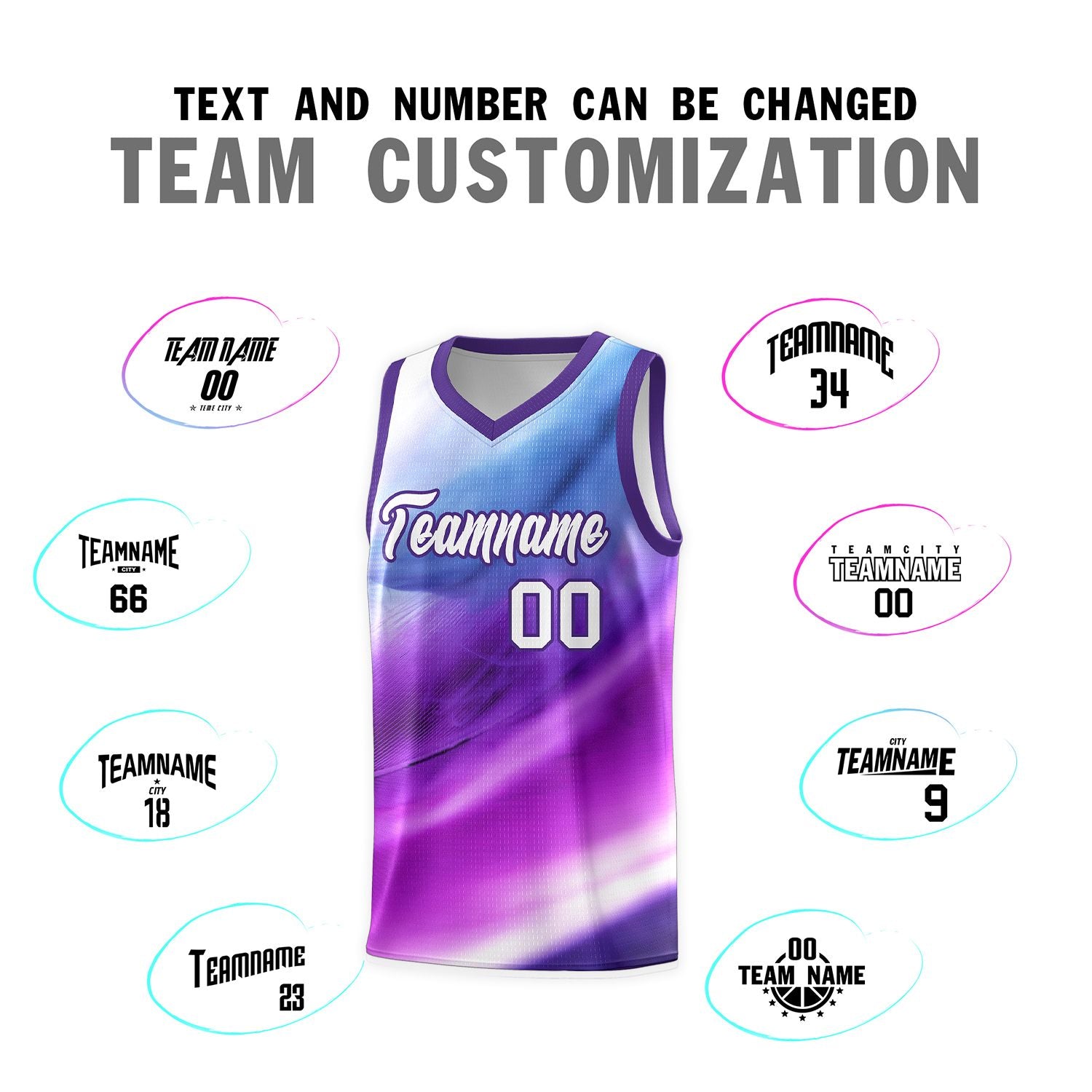 Custom Purple White Pattern Tie Dye Sports Uniform Basketball Jersey